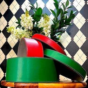 Nesting Leather Boxes Set of 2 – Red & Green – Cylindrical Storage - Large